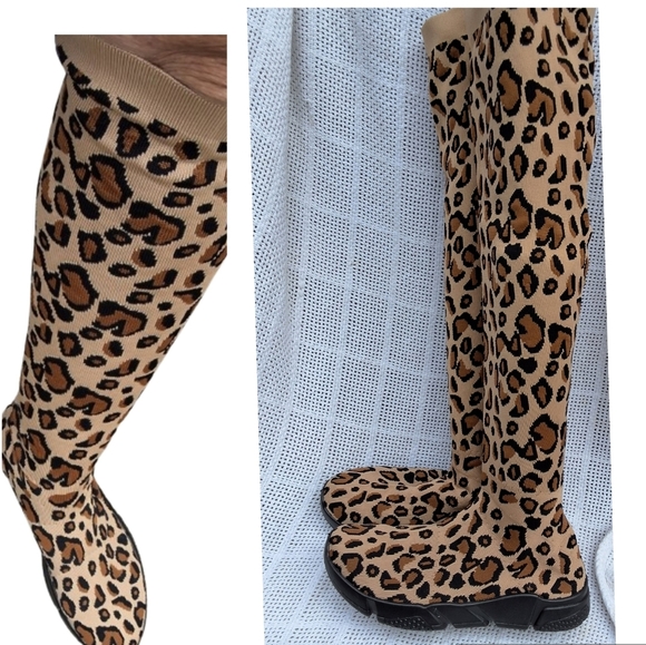 Avaline leopard knee high Stretch boots 10‎ NIB - Picture 1 of 9